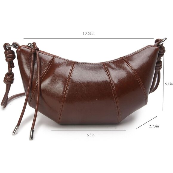 Genuine Leather Small Crescent Satchel Purse Crossbody Shoulder Bag for Women - Picture 6 of 6